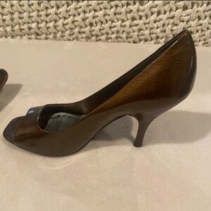 BCBGirls brown shiny open toe high heels